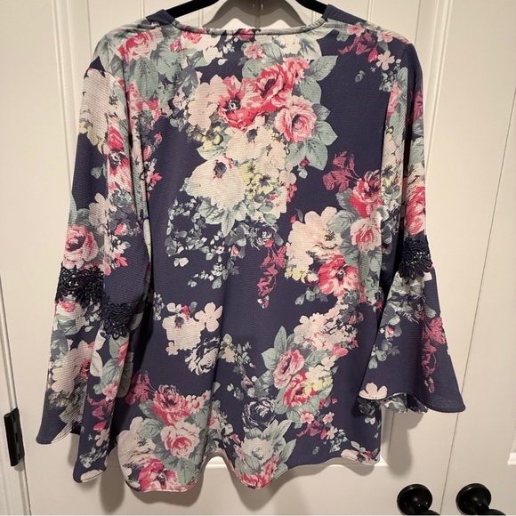 I.N. San Francisco Floral Blouse - Navy and Pink - Picture 7 of 7